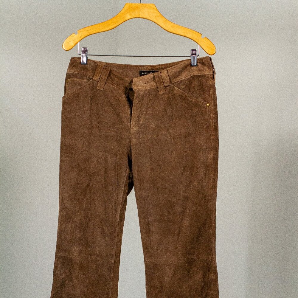 Womyn 100% Genuine Leather Brown Suede Pants Size 10